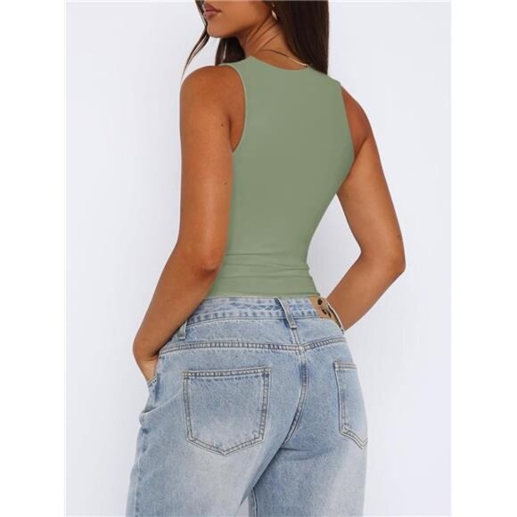 Women’s Sexy Sleeveless Square Neck Bodysuit Green - Picture 4 of 5